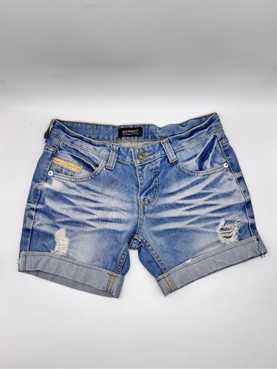 Jianmei Pants - Light Washed Blue Distressed Denim Shorts